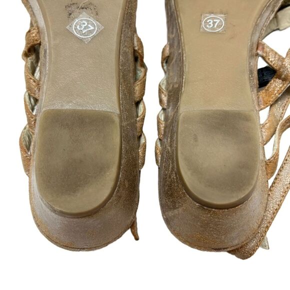 GERRY WEBER Genuine Leather Bronze Sandals Wedges Slingback Beige Shoes 37 / 6.5 - Picture 16 of 16